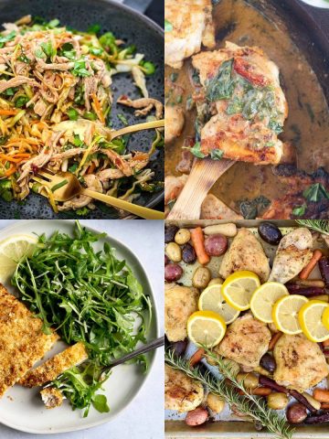 four chicken recipes in a collage.